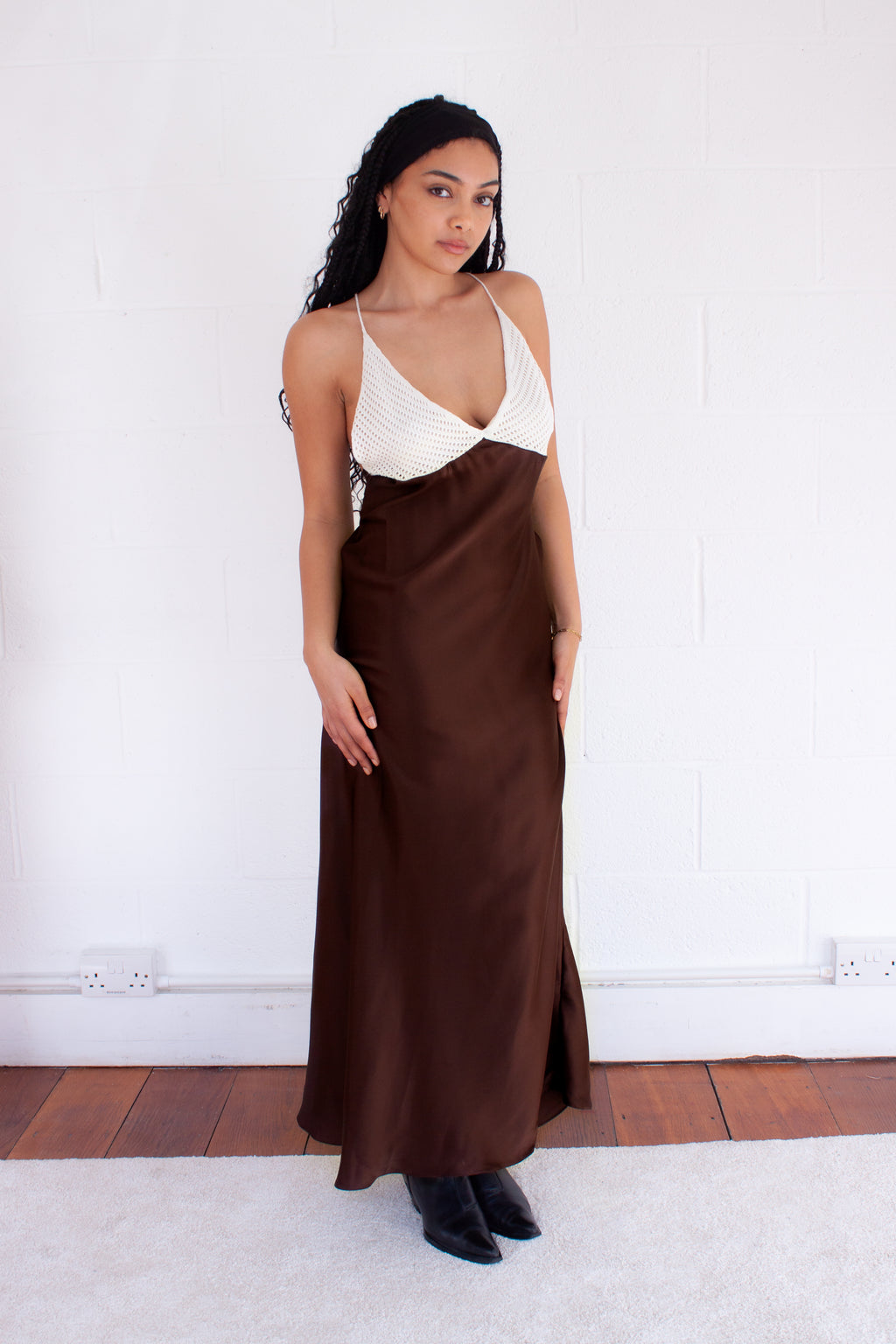 Gio Maxi Slip Dress in Chocolate