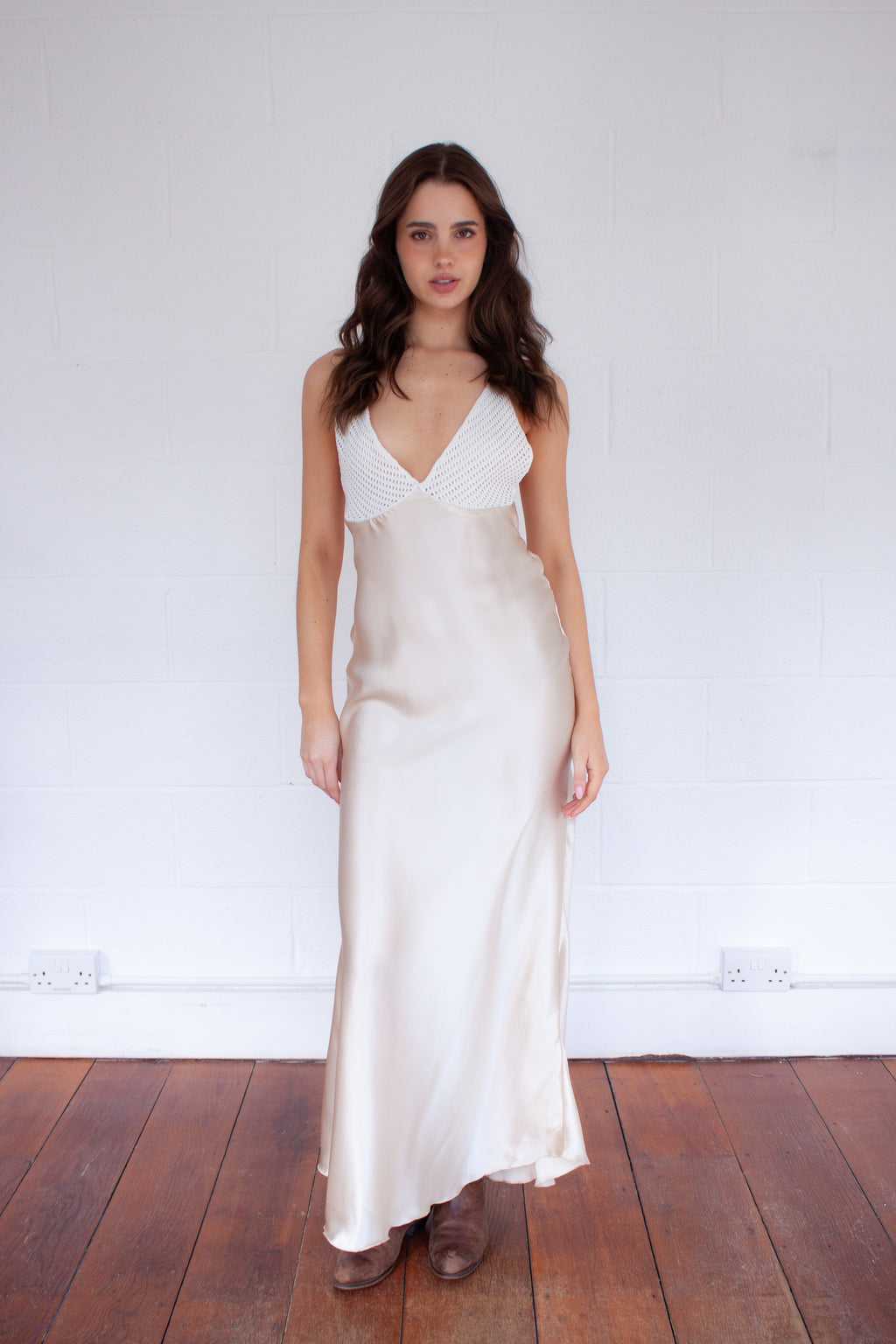 Gio Maxi Slip Dress in Cream
