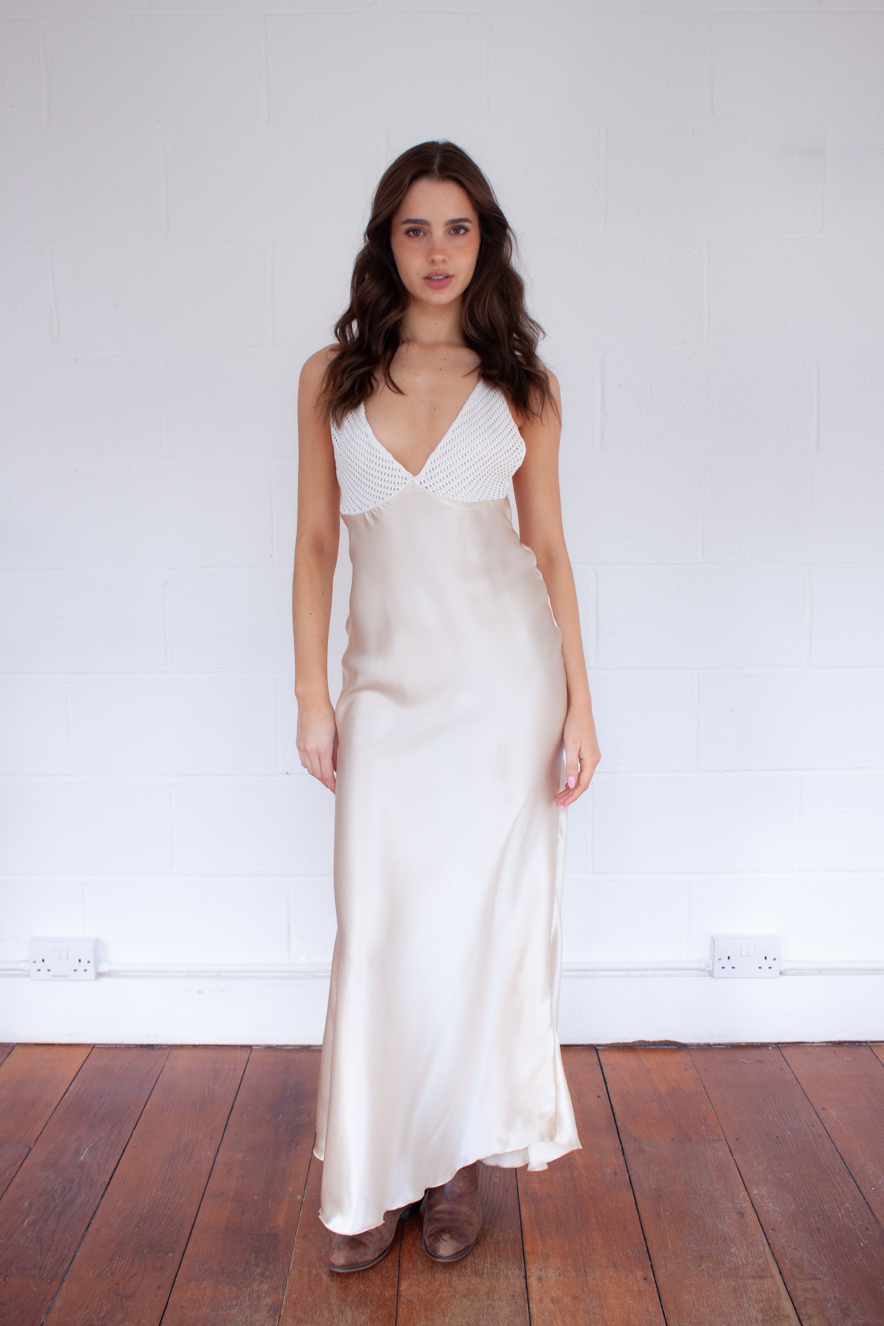Gio Maxi Slip Dress in Cream
