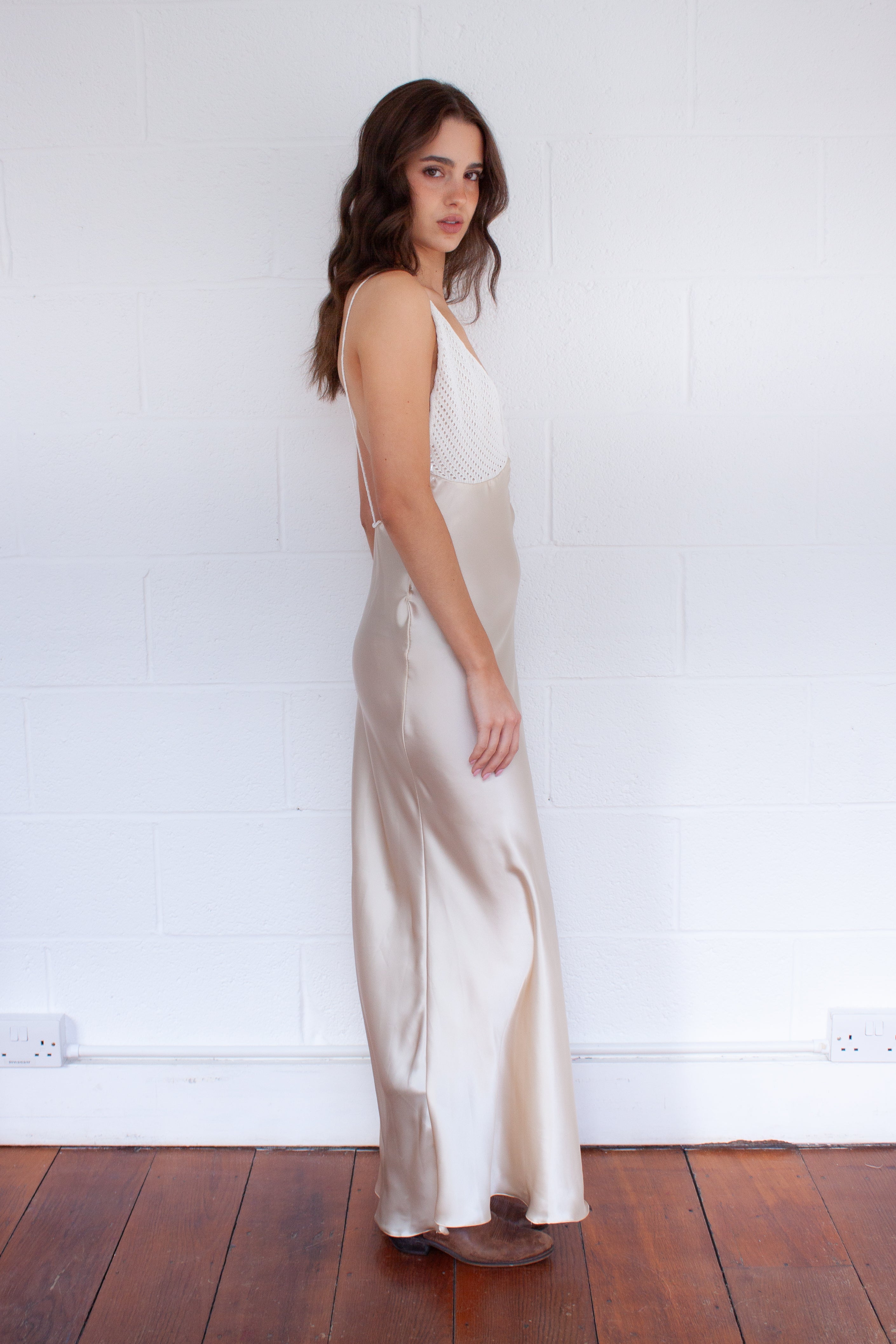 Gio Maxi Slip Dress in Cream