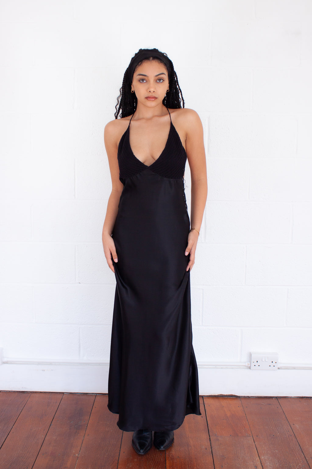 Gio Maxi Slip Dress in Black