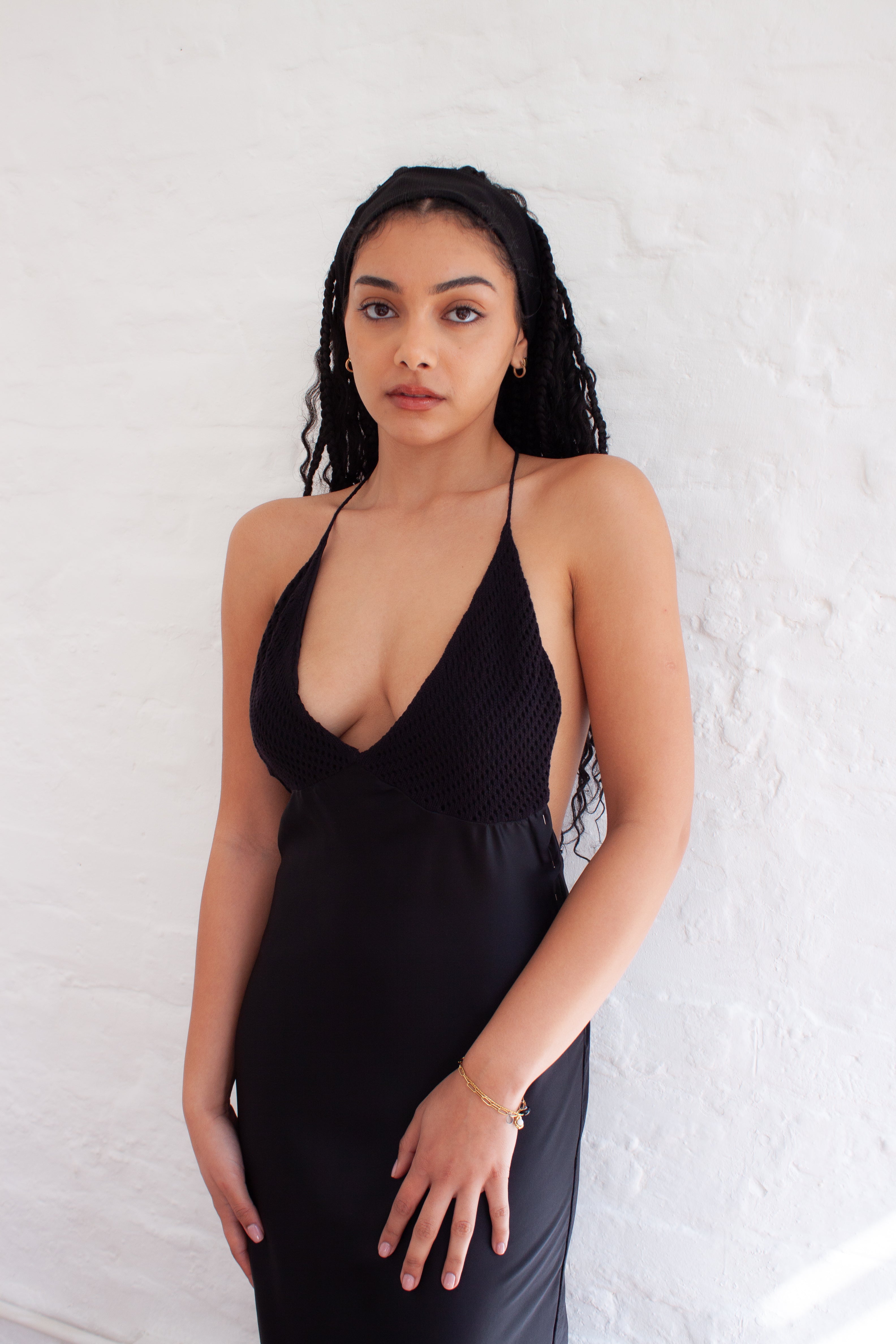 Gio Maxi Slip Dress in Black
