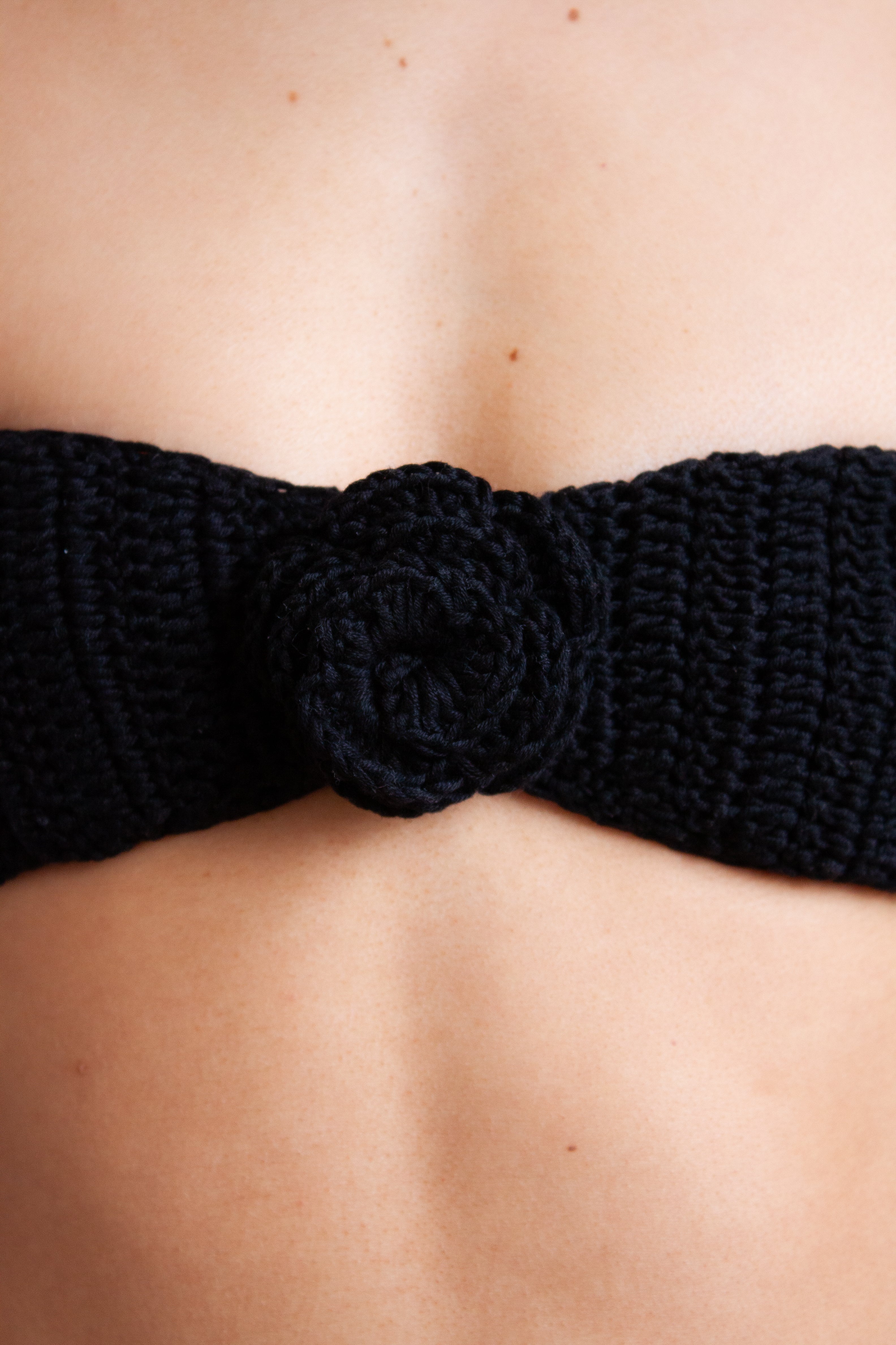 Rose Bandeau Crochet Bikini Set in Black